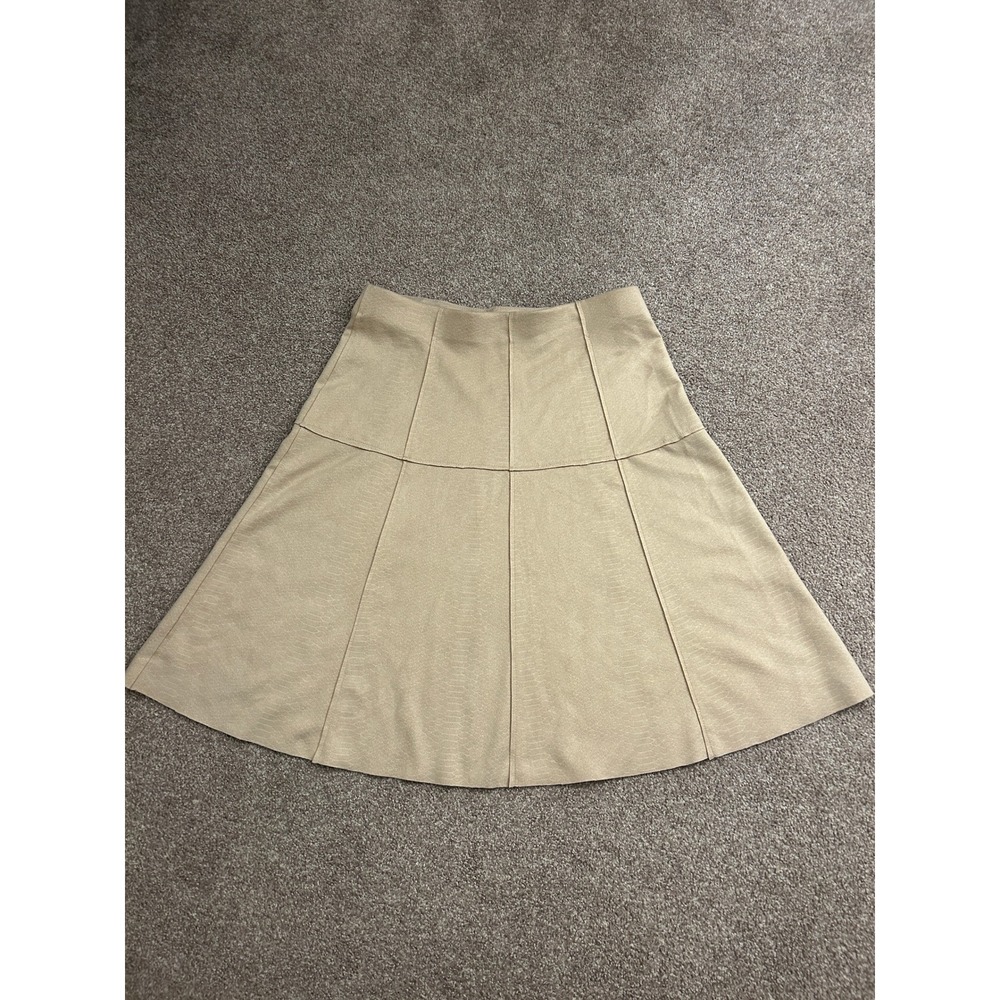 VTG ONE5ONE Faux Suede A-Line Skirt Womens M Tan EX Snakeskin Embossed Paneled